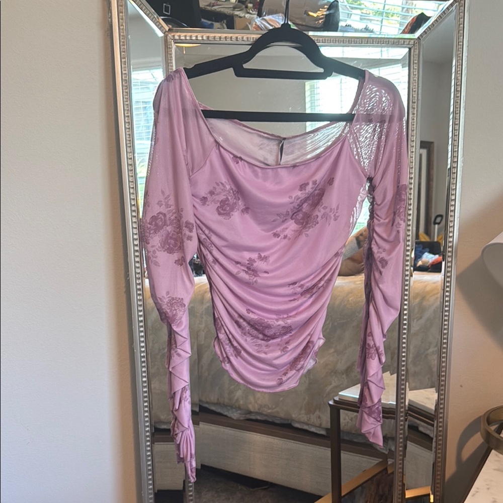 Blue Blush Floral Ruched Blouse in Lavender